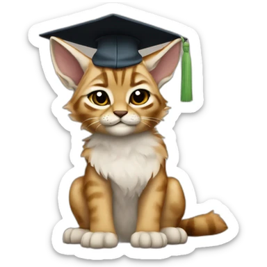 cuty lynx similar to baby yoda with a university mortarboard sticker