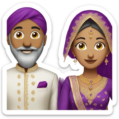 purple theme full head to toe sikh couple getting married sticker