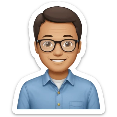 Emoji of Gustavo Petro, a man with glasses and short hair, smiling, wearing a casual shirt sticker