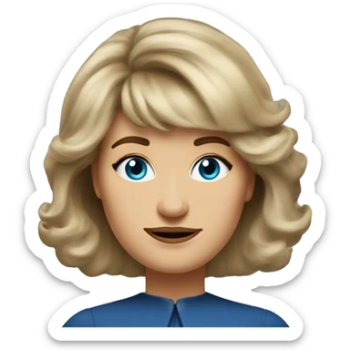 Medium length Dirty blonde poofy hair with bangs all across forehead and sides swept away from face business woman of 60 years old with blue eyes  sticker