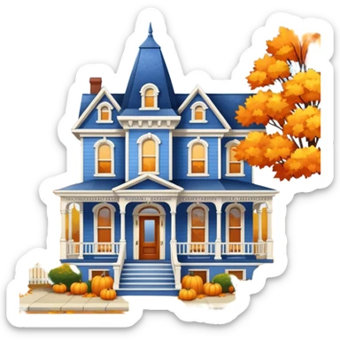 Blue anne victorian home decorated for fall  sticker