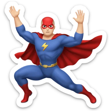 Make a superhero’s filing it’s a human white skin whit buzz cut back hair I need to see the all body in the position of flings  sticker