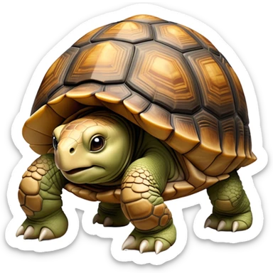 cinematic-tortoise-realistic-full-body-walking-emoji,-sturdy-domed-shell-in-rich-earthy-tones,-thick-scaled-legs-moving-slowly-but-deliberately,-wrinkled-wise-face-peering-ahead-with-calm-determination,-large cute eyes-reflecting-centuries of wisdom sticker