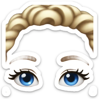 Eyes looking sideways with lashes and blue sparkly eyeshadow sticker