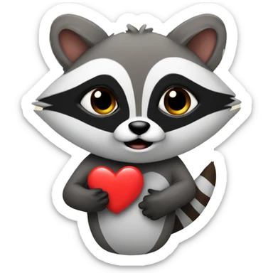 racoon wirh heart sticker