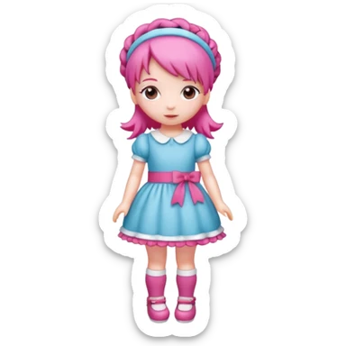 Isolated detaile illustration incredibly raspberry torte doll figurine full body with pink hair and a raspberry hairband sticker
