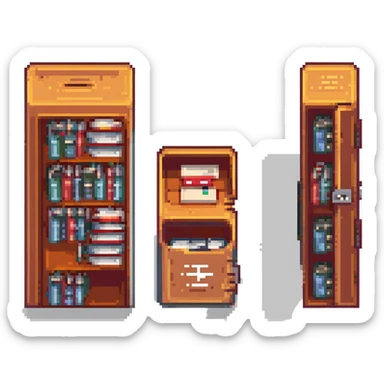 pixel art of an open locker with books inside sticker