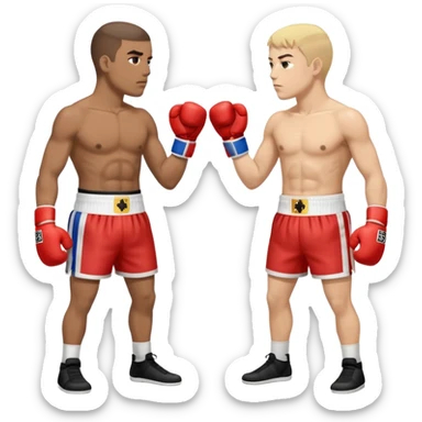 a sideways view of two boxers squaring up, one should have the flag of the HRE as his short while the other the Kingdom of Bohemia sticker