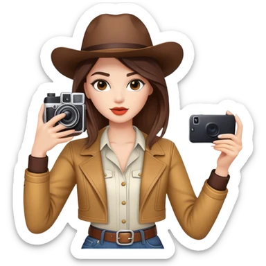 Western female fashion model posing with camera taking selfie, stylish outfit sticker