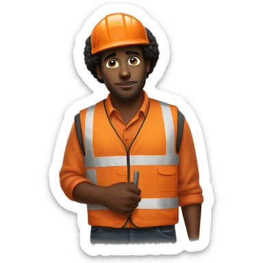 sad Black Male with Small Afro from Home Depot wearing orange pro loader vest pushing orange home depot carts sticker