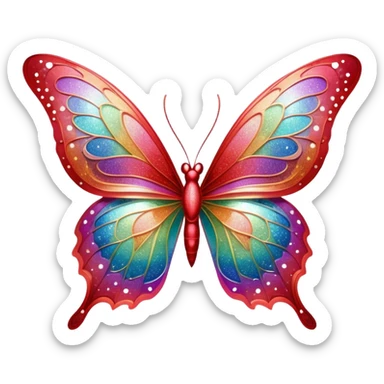 Pastel sparkly red glittery iridescent rainbow transparent butterfly with detailed intricate patterns sticker