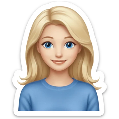 hyper realistic glamourous pale woman, Long blonde balayage hair, smiling, beige sweater & blue eyes sticker