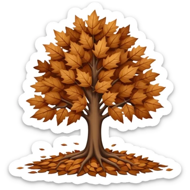 leafless tree with pile of leaves below preparing for winter sticker