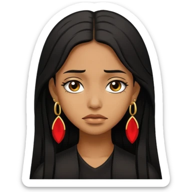 brown girl who has long layered black hair with gold earrings  who is sad sticker
