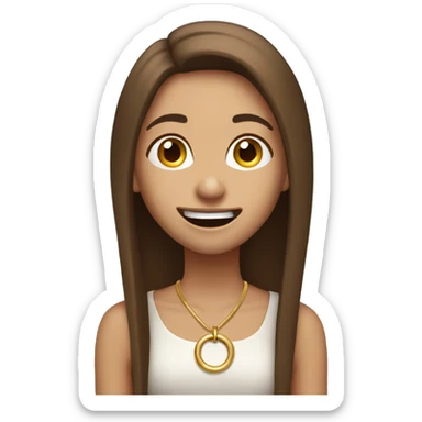 happy funny girl with long straight brown hair with golden ring earrings spitting drool sticker