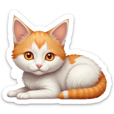 full body of very small + skinny ginger and white kitten with deep orange eyes and triangular shaped face lying down sticker