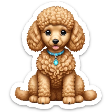 cinematic-[poodle]-realistic-full-body-sitting-emoji,-tail-resting-loosely-beside-its-paws,-head-tilted-dramatically, -curly-[apricot]-fur,-simplified-yet-realistic-focused-features,-highly-detailed,-glowing-with-an-almost-sarcastic-glow sticker