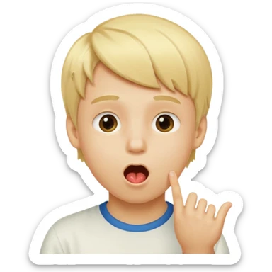 Un garçon blond qui ouvre la bouche laissant voir les numéros 6 7 sticker