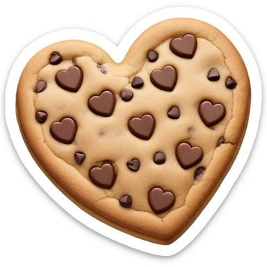 Realistic heart shaped chocolate chip cookie isolated.  sticker