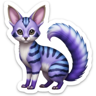 Hyper-realistic Blue-indigo-purple-violet-gradients divine beautiful elegant pretty precious cute young youthful  Fakémon-Pokémon-alien-opossum-feline-serval-caracal-chinchilla-Minccino-hybrid-creature with a big fluffy bushy striped tail (full body) sticker