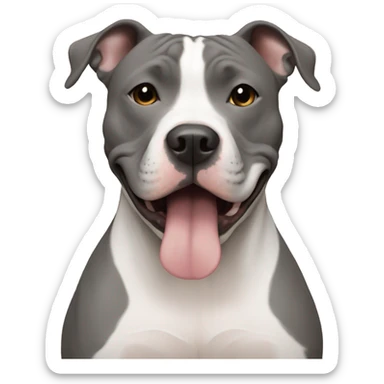 A gray American Staffordshire Terrier with a white stripe on his nose hugs me sticker