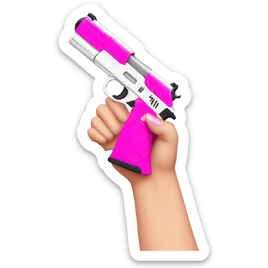 White hand with pink nails holding a dark pink nerf gun sticker