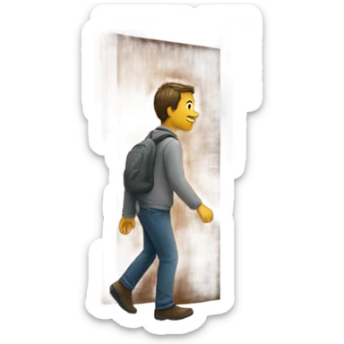 A person walking out of a door sticker