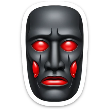 A cursed black obsidian Moai mask with red blood tears sticker