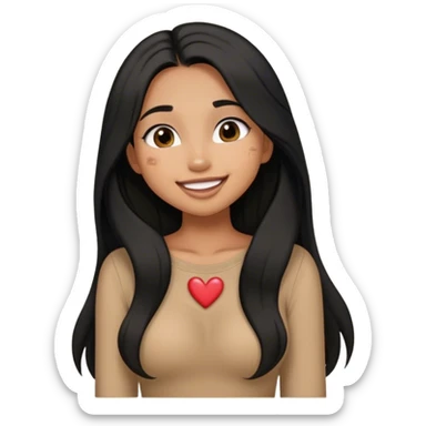 Tan girl with black long hair classy kisses smiles and cute outfit sticker