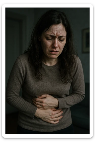 donna che sta male a seguito di un evento spiacevole successo, ha problemi intestinali sticker