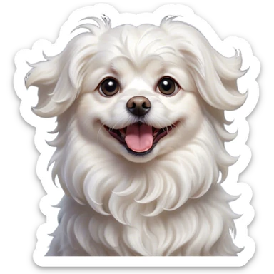 Cinematic Comical Wavy-Haired Maltese dog Portrait Emoji, Head tilted dramatically with an exaggeratedly amused or surprised expression, featuring a silky, wavy-haired white coat with a playful sheen, wide, expressive dark eyes filled with exaggerated disbelief, Simplified yet hilariously expressive features, highly detailed, glowing with a slightly sassy glow, high shine, dramatic yet playful, stylized with an air of cheeky charm, bright and endearing, soft glowing outline, capturing the essence of a spirited and over-the-top companion, so meme-worthy it feels like it could side-eye its way into internet fame instantly! sticker
