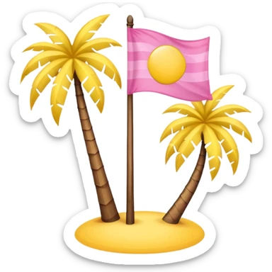 A pink flag on the sides two small blue triangles In the middle a pink palm tree coming out of the sides  yellow circle with two thick yellow stripes sticker