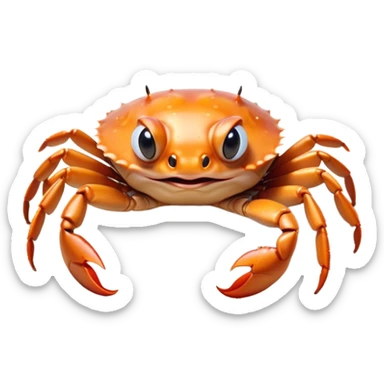 Cinematic Comical Baby Crab Portrait Emoji, Head tilted dramatically with an exaggeratedly shocked expression, featuring a tiny, vibrant carapace with wide, comically expressive eyes full of playful disbelief and miniature, animated pincers, Simplified yet hilariously expressive features, highly detailed, glowing with a slightly sassy coastal glow, high shine, dramatic yet playful, stylized with an air of cheeky seaside mischief, soft glowing outline, capturing the essence of a meme-worthy baby crab that looks ready to pinch its way into viral fame! sticker