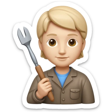 Apple Memoji-style 3D emoji of a sculptor with a small statue and chisel, smooth gradients, rounded edges, no background.
 sticker
