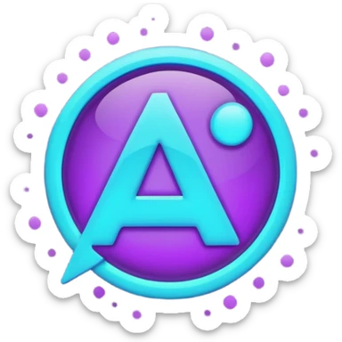 futuristic minimalistic emoji icon, letters "A" formed by three glowing digital lines representing Storm, Atom and NoizeGames, neon purple (#8B5CF6) and cyan (#00E0FF) on dark background, modern tech style, 1:1 aspect ratio sticker