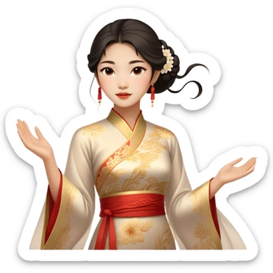 Cinematic Realistic Áo Dài Portrait Emoji, depicted as an elegant traditional Vietnamese dress with flowing graceful lines and delicate patterns, rendered with rich textures and soft ethereal lighting that captures its timeless beauty. sticker