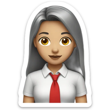 girl wearing a white polo and red necktie and grey skirt sticker