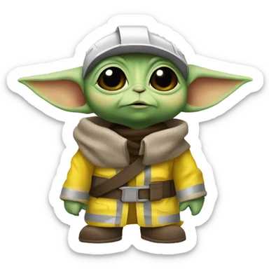 Baby Yoda  wore a yellow construction helmet sticker