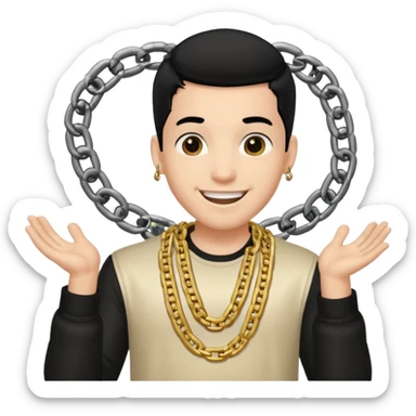 Has un chico con mucha plata en sus manos y en su alrededor, Con una cadena que diga "JovenBallin" y que tenga pelo negro y sea piel blanca sticker