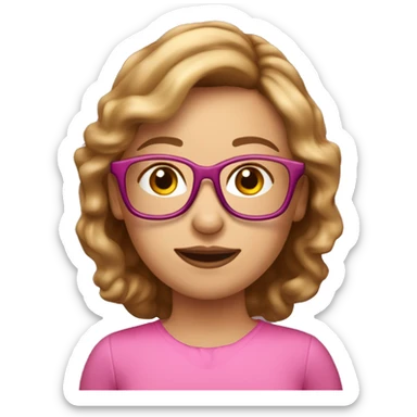 vrouwelijk, 40 jaar, kloek, bruinblond halflang haar, roze bril sticker