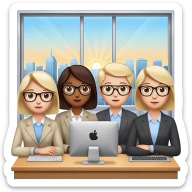 Watching computer Employees of a startup company with a countryside view outside the window sticker