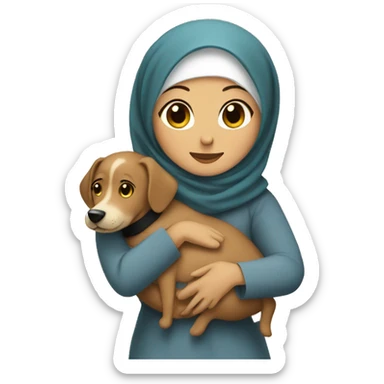 pretty woman with hijab hugging a dog sticker
