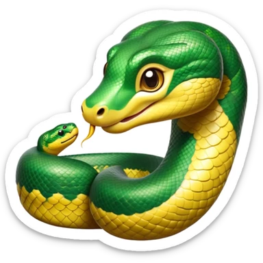 cinematic-cute-anaconda-portrait-emoji,-head-tilted-playfully-and-inquisitively,-with-a-sleek,-shimmering-body-adorned-with-detailed-scale-patterns-and-round,-sparkling-eyes-full-of-wonder,-simplified-yet-irresistibly-adorable-features sticker