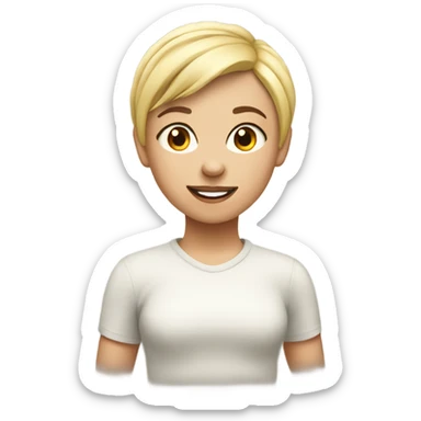 Running blond girl with pixie cut and beanie sticker