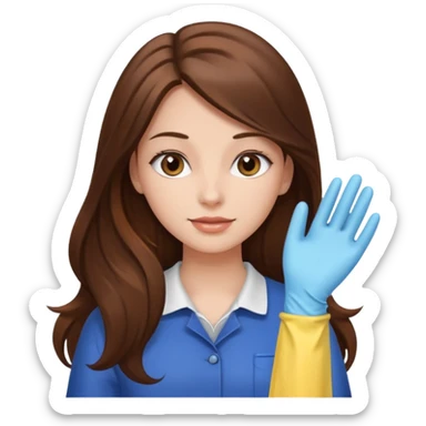 beautiful girl with long brown hair cleaning sticker