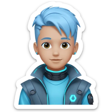 boy neon cyberpunk light blue happy sticker