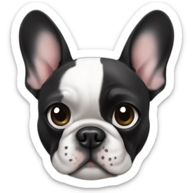 A french bulldog with black and white colors, one eye black, like a pirate, sitting on the ground, making a heart emoji sticker