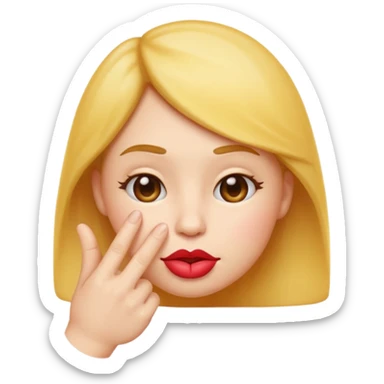  The emoji has puckered lips as if whistling or kissing (like the 😗 emoji) and is holding its index finger and middle finger up to its cheek or ear  in a thoughtful or shushing gesture (like the 👆 emoji). Soft studio lighting, simple composition, isolated on a white background.'}"
} sticker