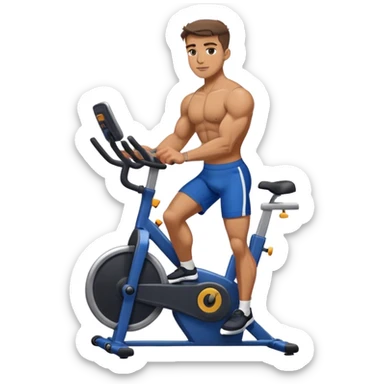 buff guy blue shorts black stationary bike sticker