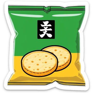 Detailed Japanese senbei rice cracker partially wrapped with crisp nori seaweed sticker